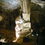 On the left-hand side in a widening of the passage, visitors can catch sight of the best known symbol of the Postojna Cave, a calcite column with beautiful grooves and next to it a 5-metre high shiny white stalagmite called the Brilliant. For this reason the stalagmite maintains its amazingly white and shiny appearance and has thus understandably been the symbol of the Postojna Cave for decades. The walls in the background boast calcite curtains and a calcite cascade called The Organ. Tiny stalactites hang from the ceiling. A truly breathtaking sight.